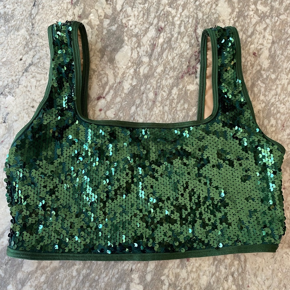 Sorte Aurora Green Sequin pole top - size small